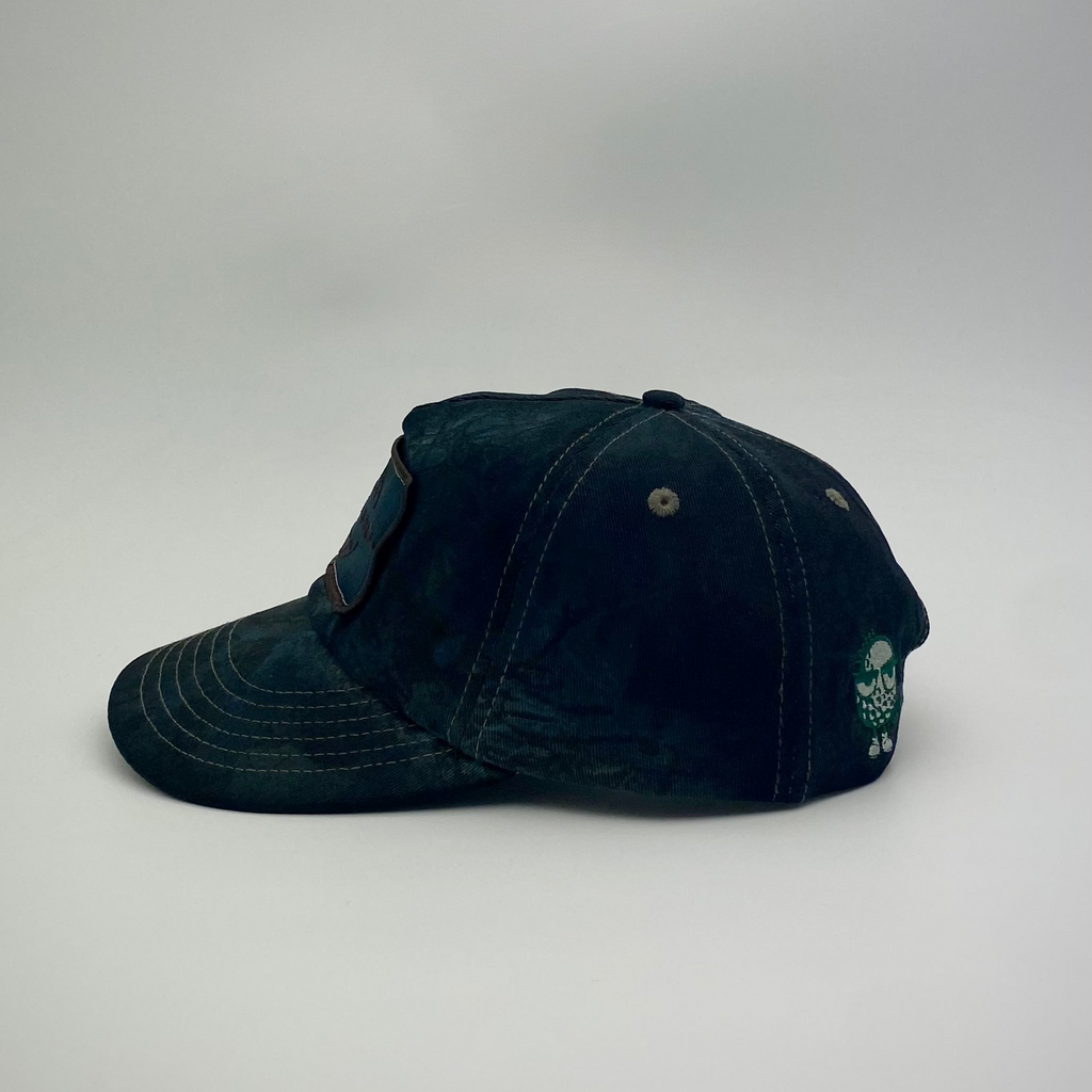 LOOPER CO. Patch Cap V2 Nightfall Camo no rope side view — clean tonal black, navy and forest green cap